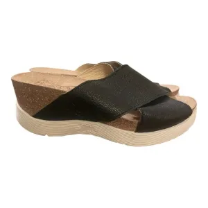 Fly London Wary 895 Black Leather Wedge Sandals EU 37 US 6.5