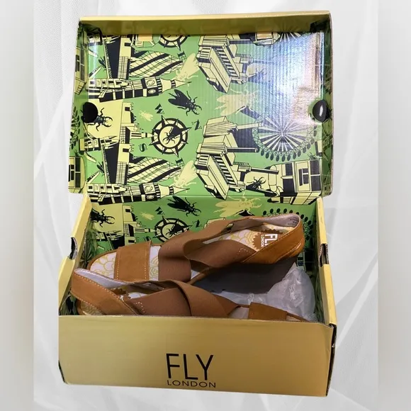 FLY London Women's Cupido Honey Wedge Heel Sandals size 42 New In Box