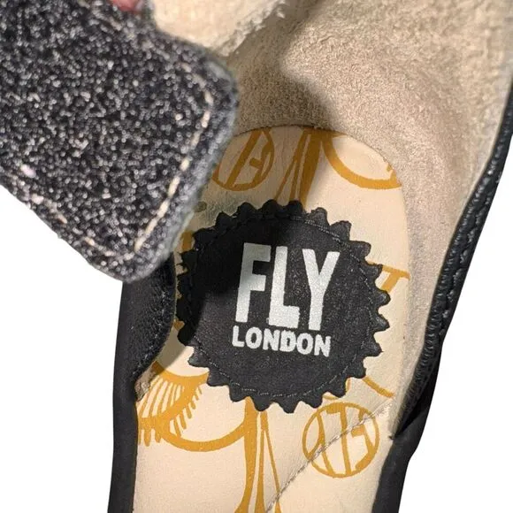 Fly London Yake Black Suede Perforated Leather Wedge Sandals Shoe EU 38 US 8