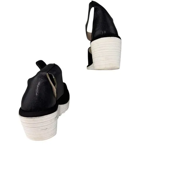 Fly London Yake Black Suede Perforated Leather Wedge Sandals Shoe EU 38 US 8