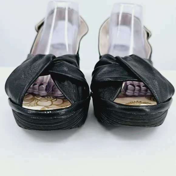 Fly London Yakin Ankle Strap Wedge Sandals 41 10 Black Leather Peep Toe Comfort