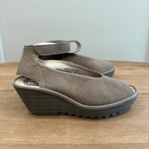 Fly London Yala Perforated Wedge Sandals Ankle Strap Peep Toe Size EUR 37 US 6.5