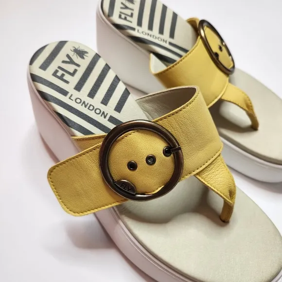 Fly London Yellow Ceralin Dafi Platform Sandals