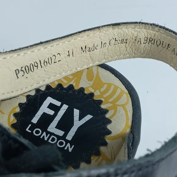 Fly London Yexa Sandals Black Womens Size EU 41 US 10.5 Lace-Up Leather Wedge