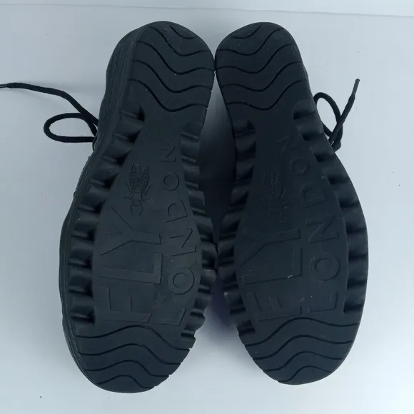 Fly London Yexa Sandals Black Womens Size EU 41 US 10.5 Lace-Up Leather Wedge