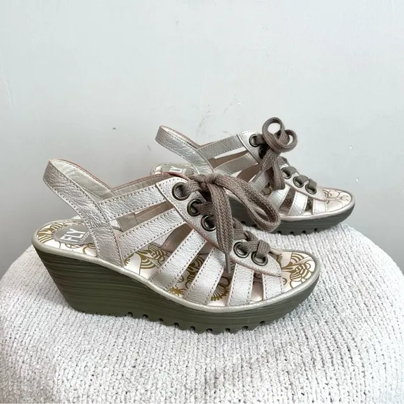 Fly London Yito Borgogna Lace Front Open Toe  Platform Sandals