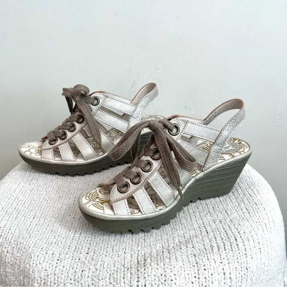 Fly London Yito Borgogna Lace Front Open Toe  Platform Sandals