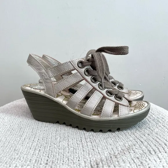 Fly London Yito Borgogna Lace Front Open Toe  Platform Sandals