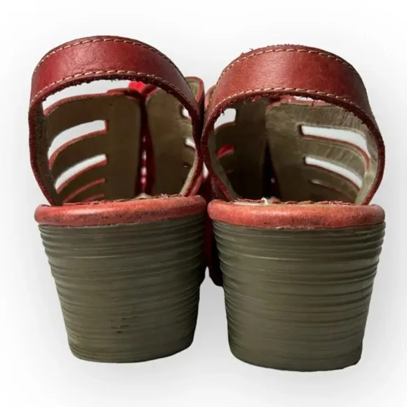 Fly London Yito Red Lace-Up Slingback Wedge Sandals 36