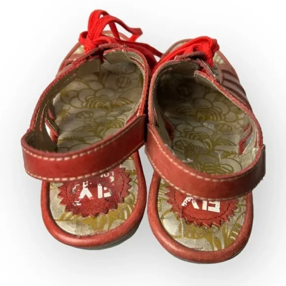 Fly London Yito Red Lace-Up Slingback Wedge Sandals 36