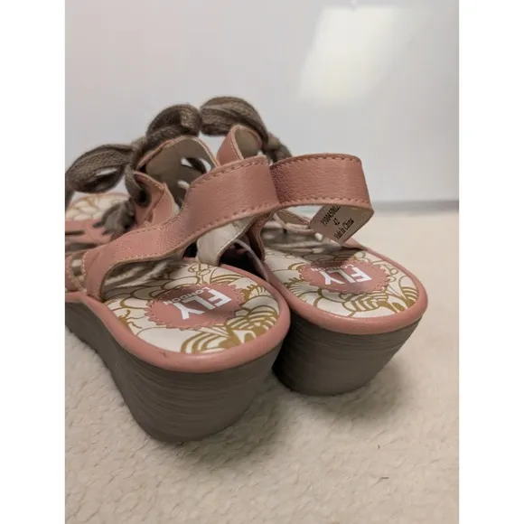 Fly London Yito Wedge Sandal Women Size 42 US 10.5-11 Pink Leather Lace Up