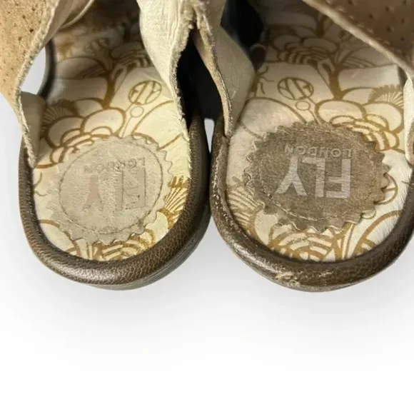 Fly London Yiva Perforated Taupe Lace Up Wedge Sandals 38