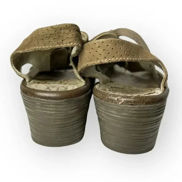Fly London Yiva Perforated Taupe Lace Up Wedge Sandals 38