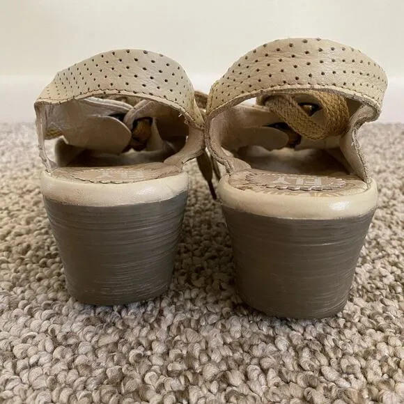 FLY London Ylva Wedges Size 39 or 8.5 Cashmere Cream Leather Sandals Lagenlook