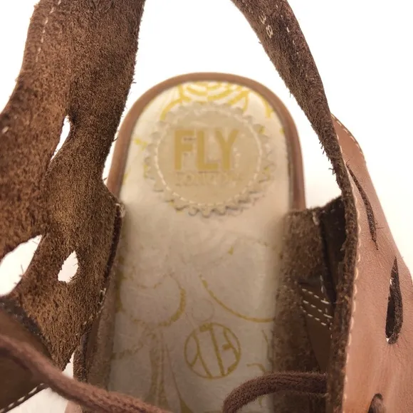 Fly London Yote Brown Leather Wedge Sandals EUR 38