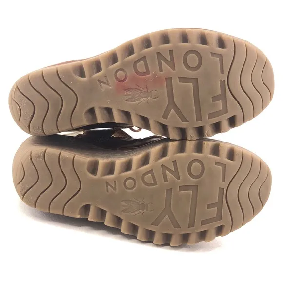 Fly London Yote Brown Leather Wedge Sandals EUR 38