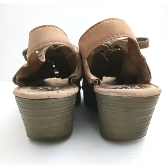 Fly London Yuta Wedge Sandal Beige Leather Lace Up 40 US 9-9.5