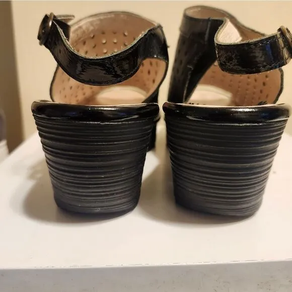 Fly London &quot;Yile&quot; Black Perforated Leather Wedge Heel Sandals Sz.9/39 Ret.$185