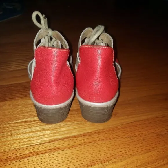 Fly London red leather wedge sandals