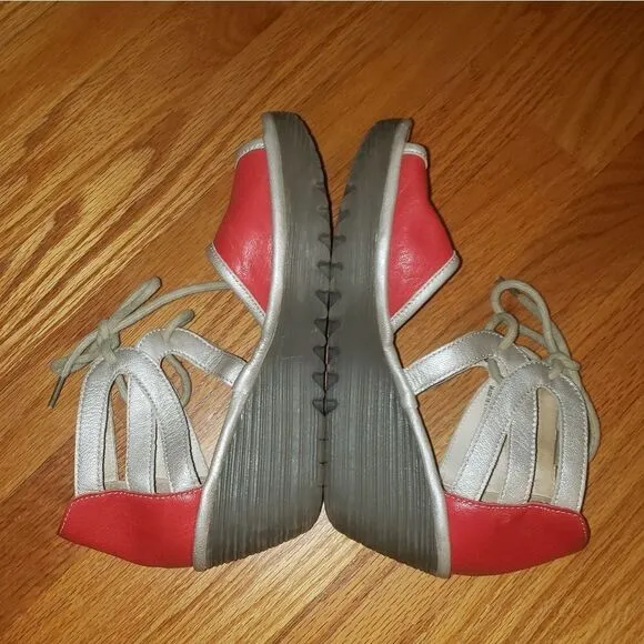 Fly London red leather wedge sandals