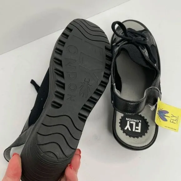 Fly London Black Knit Yedu Sandals‎