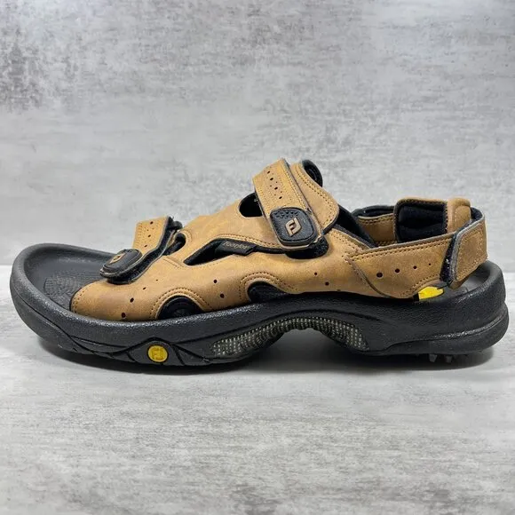 Footjoy Leather Adjustable Strap Soft Spikes Golf Sandals - Men's Size 11 - Tan