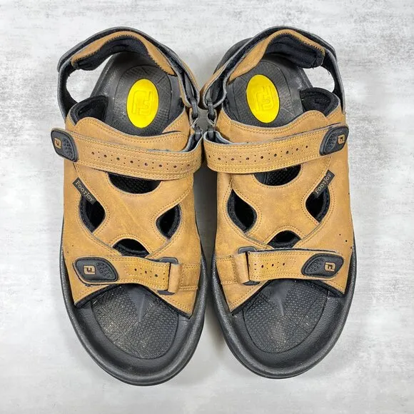 Footjoy Leather Adjustable Strap Soft Spikes Golf Sandals - Men's Size 11 - Tan