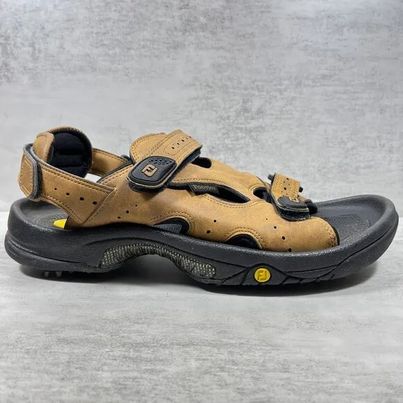 Footjoy Leather Adjustable Strap Soft Spikes Golf Sandals - Men's Size 11 - Tan