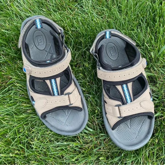 FootJoy Mens Golf Sandals Taupe-Adjustable Velcro Straps 11M