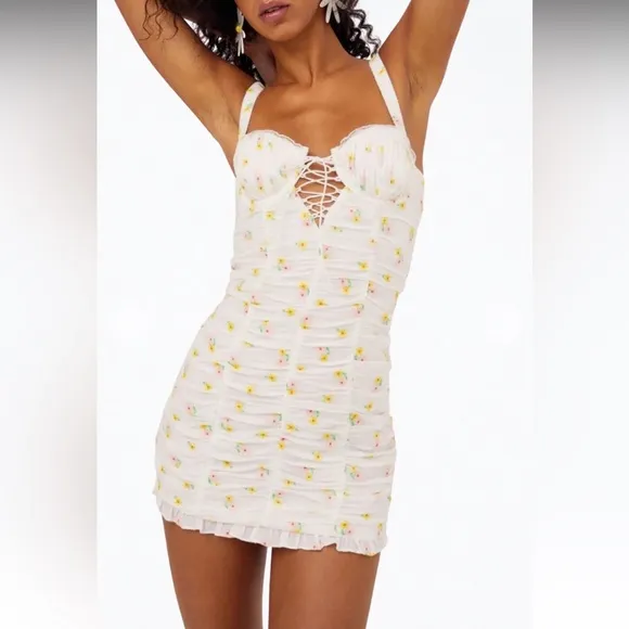 For Love And Lemons White Celia white Floral Mini Dress