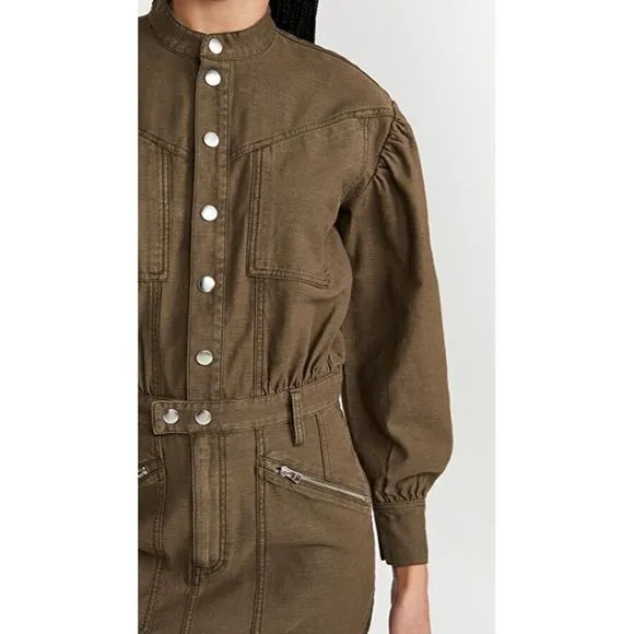 Frame Moto Zip Dress S M $348 Army Green Snap Front Mini NWT