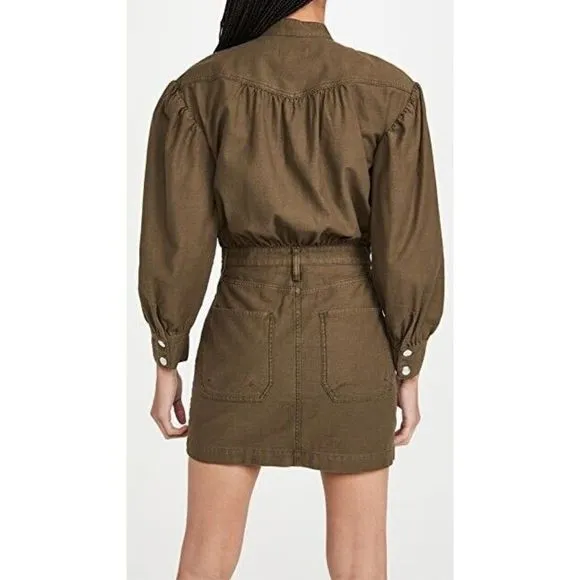 Frame Moto Zip Dress S M $348 Army Green Snap Front Mini NWT