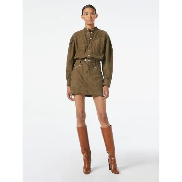 Frame Moto Zip Dress S M $348 Army Green Snap Front Mini NWT