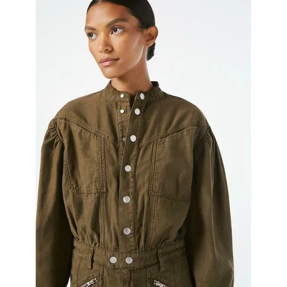 Frame Moto Zip Dress S M $348 Army Green Snap Front Mini NWT