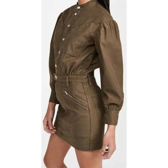 Frame Moto Zip Dress S M $348 Army Green Snap Front Mini NWT