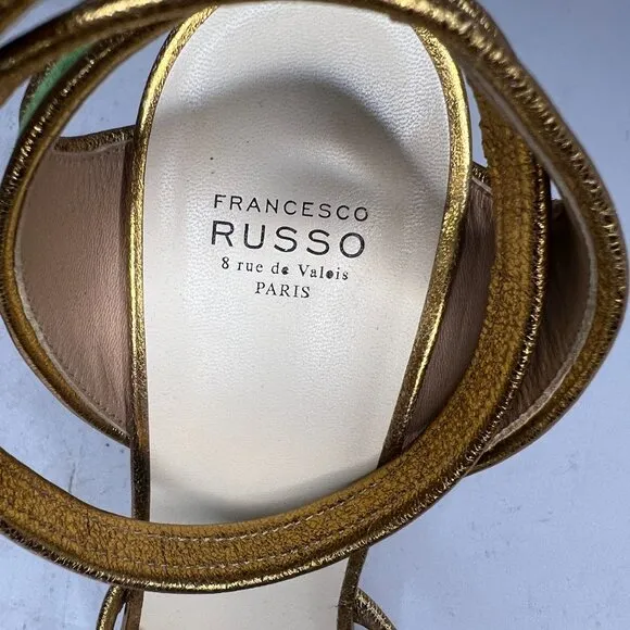 Francesco Russo Green Suede Gold Leather Trim Heels 40