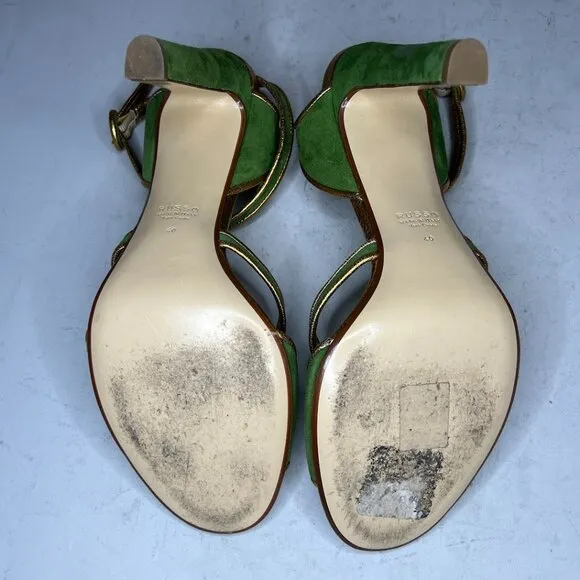 Francesco Russo Green Suede Gold Leather Trim Heels 40