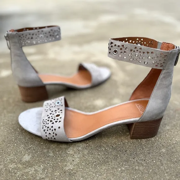 FRANCO SARTA sandals gray leather heeled sandal ankle strap womens 13 eyelets