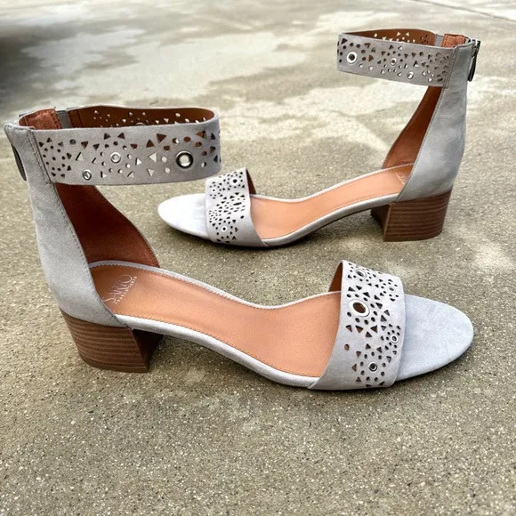 FRANCO SARTA sandals gray leather heeled sandal ankle strap womens 13 eyelets