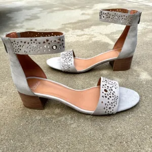 FRANCO SARTA sandals gray leather heeled sandal ankle strap womens 13 eyelets