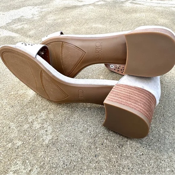 FRANCO SARTA sandals gray leather heeled sandal ankle strap womens 13 eyelets