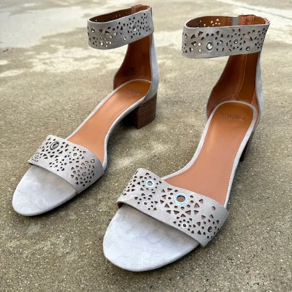FRANCO SARTA sandals gray leather heeled sandal ankle strap womens 13 eyelets