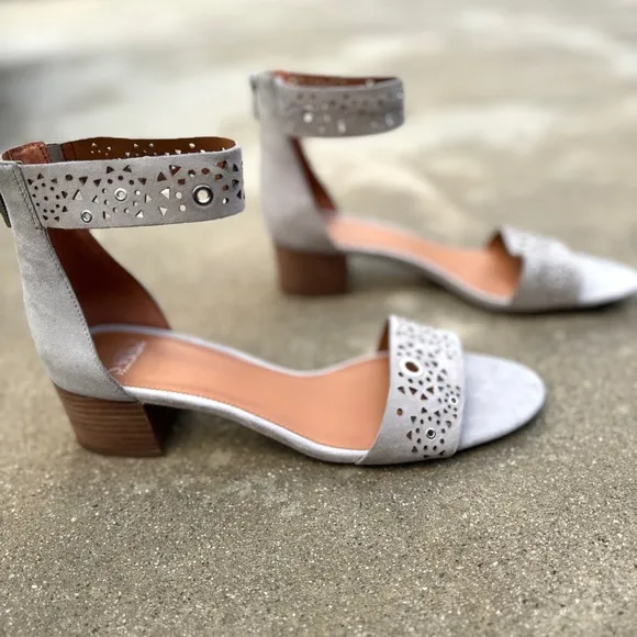 FRANCO SARTA sandals gray leather heeled sandal ankle strap womens 13 eyelets
