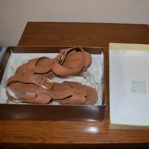 Franco Sarto Leather Upper High Platform (3.5&quot; at heel) Sandals in Brown 8M
