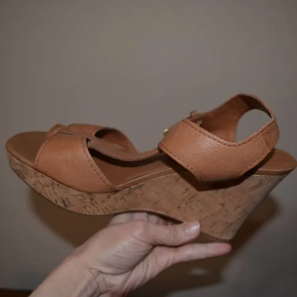 Franco Sarto Leather Upper High Platform (3.5&quot; at heel) Sandals in Brown 8M