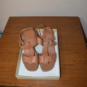 Franco Sarto Leather Upper High Platform (3.5&quot; at heel) Sandals in Brown 8M
