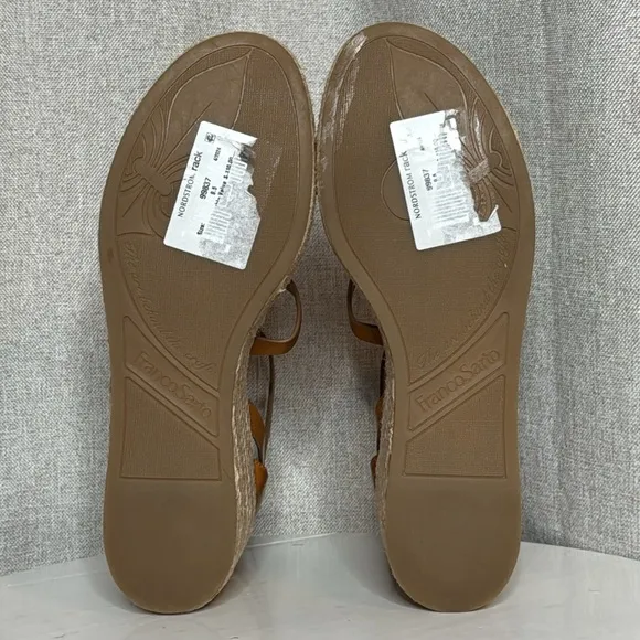 FRANCO SARTO PANA ANKLE STRAP ESPADRILLE WEDGE COGNAC GOLD ACCENT SANDALS *NWT*