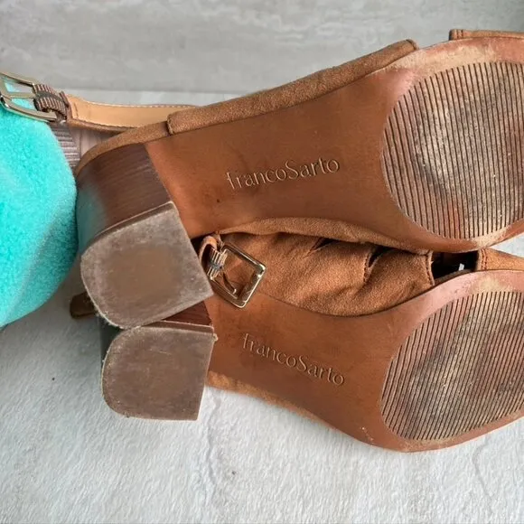 Franco Sarto Rust Orange Tan Brown OpenToe Heel Sandals size 6