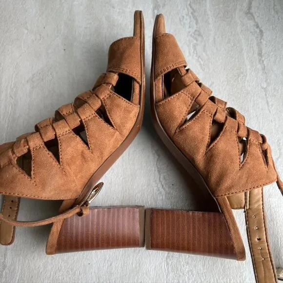 Franco Sarto Rust Orange Tan Brown OpenToe Heel Sandals size 6