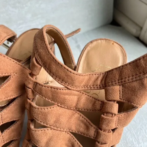 Franco Sarto Rust Orange Tan Brown OpenToe Heel Sandals size 6